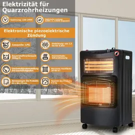 DMS Gasheizofen Elektroheizung Infrarot Keramikbrenner 4200W Heizgerät Gasheizer Gasheizung Heizstrahler - Schwarz