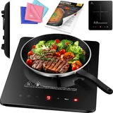 KESSER® Induktionskochplatte Induktionskochfeld 1 Platte 2100W Tragbares 28cm Kochplatte + 3x Mikrofasertuch + 1x Rezeptbuch, 9 Heizstufen, 8-Stun...