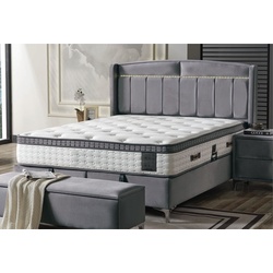 Casa Padrino Luxus Doppelbett Grau / Weiß / Silber 180 x 200 cm - Massivholz Bett mit LED Beleuchtung und Matratze - Schlafzimmer Möbel - Hotel Möbel - Luxus Möbel - Luxus Einrichtung