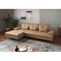 Sit & More Ecksofa, Cappuccino, Textil, Leder, Kombination Echtleder/Stoff, Nappaleder, 4,5-Sitzer, Ottomane links, L-Form, 279x185 cm, Goldenes M, Made in Europe, DGM-Klimapakt, Armteil links, rechts, Wohnzimmer, Sofas & Couches, Wohnlandschaften, Ecksofas