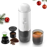 i Cafilas tragbare elektrische Espressomaschine 12 V Travel Espresso Machine mini kaffeemaschine to go camping espressomaschine, kompatibel mit gemahlenem Kaffee & NS-Kapsel (Weiß)