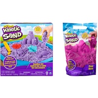 Kinetic Sand Sandbox Set mit 454 g, 3 Förmchen und 1 Schaufel, unterschiedliche Varianten & 907 g Beutel mit magischem Indoor-Spielsand pink