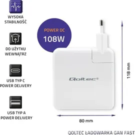 Qoltec 51710, Drinnen, AC, 20 V, 1,8 A, Weiß