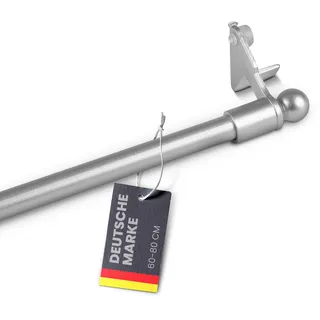 Bestlivings Klemmstange 60-80 cm, ausdrehbar/ausziehbar (Ø8/10mm) Montage ohne Schrauben, Bohren, Kleben - Metall - Gardinenstange in Edelstahl-Optik zum klemmen (Globe)