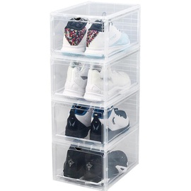 N\C 4 Stück stapelbare Schuhbehälter, Schuhaufbewahrungs-Organizer, Schuhboxen, transparente Schuhaufbewahrung, staubdicht, transparente Boxen, stapelbare Schuhbehälter, transparent (34 x 25 x 18 cm)