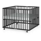 Sämann Laufstall faltbar Baby 100x100 cm mit Matratze | stufenlos höhenverstellbar | Laufgitter Premium | Babybett aus Holz | Krabbelgitter Black Edition