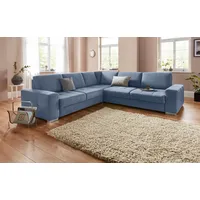 Ecksofa SIT & MORE "Santorini L-Form", blau, B:276cm H:82cm T:271cm, Struktur (100% Polyester), Struktur fein (95% Polyester, 5% Polyamid), Sofas, mit Federkern und Sitztiefenverstellung, wahlweise mit Bettfunktion