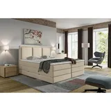 MID.YOU Boxspringbett, - beige - H2/H3 - Bettkasten, - inklusive Topper - 200x200 cm,
