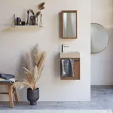 Tikamoon Hängendes Handwaschbecken Stelle aus Nussbaum und cremefarbenem Marmor