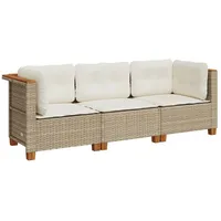 vidaXL Gartensofa mit Kissen 3-Sitzer Beige Poly Rattan