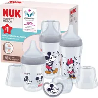 NUK Perfect Match Babyflaschenset | Ab 0 Monate | Passt sich dem Baby an | 3 Anti-Colic-Babyflaschen und Space-Schnuller | BPA-frei | Disneys Micky Maus | 4 Stück