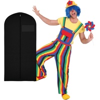 WOOOOZY Herren-Kostüm Clown Latzhose bunt, Gr. 54-56 - inklusive praktischem Kleidersack