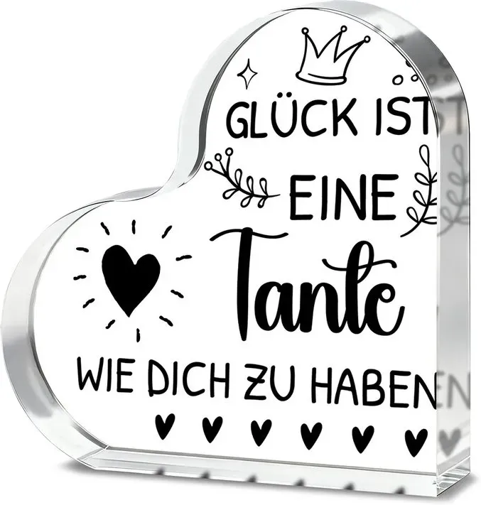 Alphynix Herz-Acryl-Plakette, 1 Stück, 'Glück ist eine Tante wie dich zu haben' Geschenk mit Krone- und Sternenmotiven, besonderes Andenken für die Tante