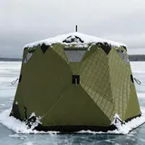 RETRIN Isoliertes Eisangelzelt,6-Seitiger Angelunterstand Für 6–10 Personen Pop-up-Eishütte Winddichte Winterhütte Mit Ankern,Seilen,Tragetasche Und Winterangelmatte Green