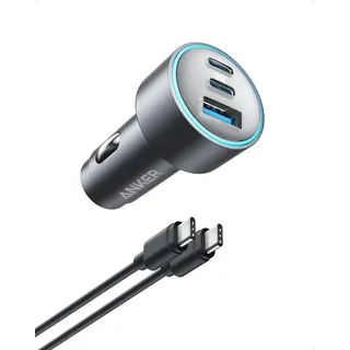 Anker USB-C 535 Car Charger, 67W KFZ-Ladegerät, Auto Schnellladegerät mit 3 Anschlüssen, PIQ 3.0 für iPhone 17/16/15/15 Plus/15 Pro/15 Pro Max, Galaxy S23, MacBook Pro, iPad Air (inkl. USB-C Kabel)