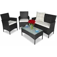 BAKAJI Polyrattan Komplettset Sessel und Gartentisch Komplettes Loungesofa, Sofa, Tisch, Rattan, Gartenmöbel, Schwarz, Standard