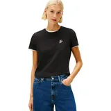 Tommy Hilfiger Damen T-Shirt Kurzarm Script Regular Fit, Schwarz (Black), XL