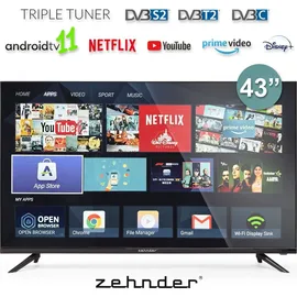 Zehnder TV-431 FHD SMART TV 43 Zoll 109cm LED Fernseher Schmaler Rahmen LAN/WLAN Full HD Triple Tuner USB DVB-S2/T2/C Android 11 kompatibel mit Go...