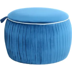Sitzhocker KAYOOM "Hocker Adoree, Sitzgelegenheit in attraktiver Form,Hocker mit Stauraum", blau, B:63cm H:43cm T:63cm, Samtbezug / Schaumstoffpolsterung / Kieferholz, MDF-Platte, Hocker, stilvoll, mit Stauraum, rund, schöne runde Form und tolle Größe
