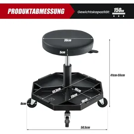 Costway Werkstatthocker 150 kg belastbar, höhenverstellbar, Schwarz