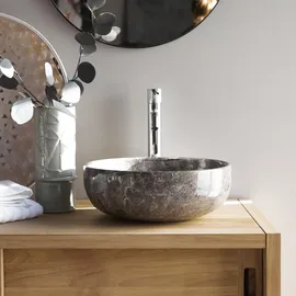 Tikamoon Rundes Marmorwaschbecken Pia light grey