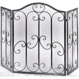 Kobolo Kaminschutzgitter Funkenschutz Funkenschutzgitter - Metall - schwarz Silber gebürstet - 85 cm hoch