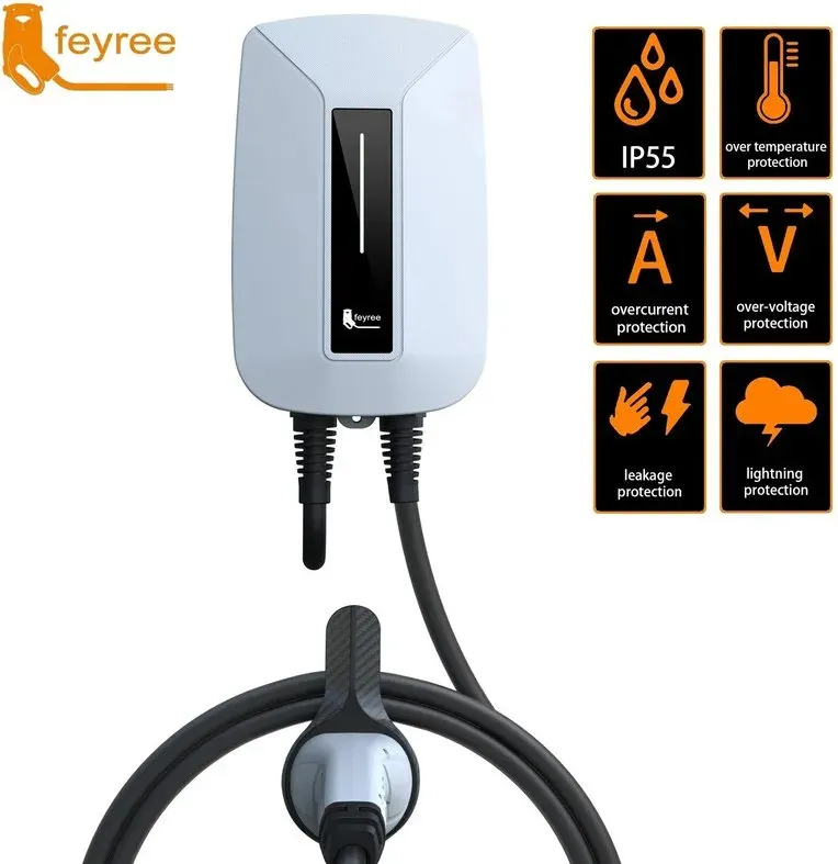 feyree EVSE Type2 Wandladestation (Wallbox), 32 A, 7 KW, IEC 62196-2 Steckdose, 1-Phasen, 5 m Kabel, Wandmontage, Ladestation für Elektroauto