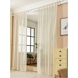 Woltu Gardinen transparent mit Schlaufen Leinen Optik, Schlaufenschal Leinenvorhang im Landhausstil Stores Voile Fensterschal für Wohnzimmer Kinderzimmer Schlafzimmer, 140x245 cm Creme (1 Stück)