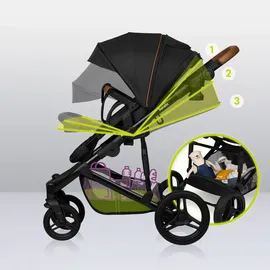 lionelo Kinderwagen 2-in-1 Mari Tour bis 22 kg, Räder: Off-Road Typ, 3D-Panoramalüftung, Steuertasten mit Memory-Funktion, Babytragefunktion - Schwarz