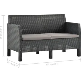 vidaXL 2-Sitzer Gartensofa mit Kissen Anthrazit PP Rattan