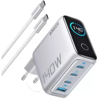 Anker USB 3-USB-C Schnellladegerät 140W + Kabel Silber