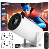 Olycism Mini Projektor 4K 1080P mit 2 Gaming-Controllern und mehr als 10000 Spielen Portable Projector Mini Android 12 Bluetooth 5.2 WiFi 6 Auto Keystone Mini Projektor für Handy Laptop