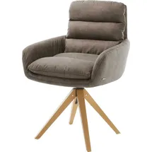 DeLife Esszimmerstuhl Abelia-Flex mit Armlehnen Mikrofaser Taupe Vintage Holzgestell kantig Natur