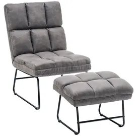 MCombo Relaxsessel Mikrofaser 60 x 80 x 60 cm grau/blau/grün mit Hocker