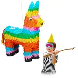 Relaxdays Pinata Lama, zum Aufhängen, für Kinder, Mädchen & Jungs, Geburtstag, zum selbst Befüllen, Esel Piñata, bunt