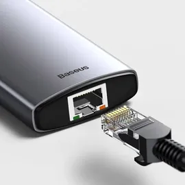 Baseus Metal Gleam USB-C zu 3x USB 3.0 + HDMI + USB-C PD + Ethernet RJ45 - USB 3.0 - 6 Ports), Dockingstation Hub Grau