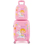 COSTWAY 2 teiliger Kinderkoffer+ Rucksack, 13” + 17” Kindertrolley, Kindergepäck mit höhenverstellbarer Griff, Kinder Reisekoffer Flugzeug, Hartschalenkoffer für Jungen & Mädchen (Einhörner)