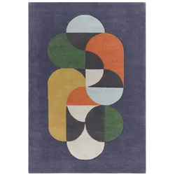 Kadima Design Wollteppich handgetuftet geometrisches Muster | 120x170cm, Florhöhe 1,1cm | Dunkelblau | Hohe Flordichte | Hull-Beverley Kollektion