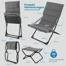Costway Liegestuhl mit Fußhocker Grau