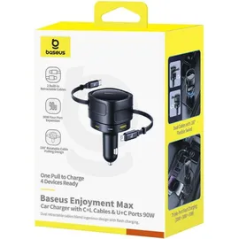 Baseus Enjoyment Max Car Charger 90W USB-C Lightning USB-A USB-C Ports - Black