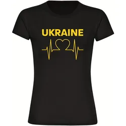 multifanshop Damen T-Shirt - Ukraine - Herzschlag - Druck gelb - Frauen