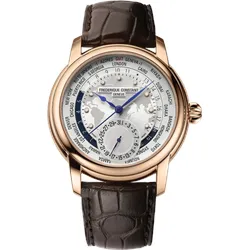 Frederique Constant Manufacture Classic Worldtimer FC-718WM4H4 - Gerprägt & sonnen guilloche,silber,braun - 42mm