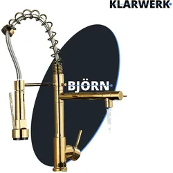 Björn | Gastronomie Gold glanz Küchenarmatur| Zwei Brausen | Edelstahl Professional Wasserhahn Küche| Doppelspülbecken Restaurant
