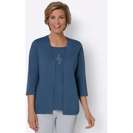 Classic Basics 2-in-1-Shirt CLASSIC BASICS "2-in-1-Shirt", Damen, Gr. 46, blau (jeansblau), 100% Baumwolle, unifarben, Rundhals, Shirts 2-in-1 Shirt