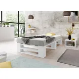 Lermowood Palettenbett M2 aus Holz 90 x 200 cm Weiß mit Lattenrost Holzbett 40cm Stabiles Seniorenbett Kinderbett Jugendbett Gästebett erhöhtes Einzelbett Bettgestell Futonbett Komforthöhe