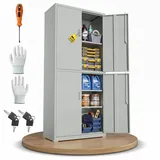ONDIS24 Aktenschrank Stahlschrank Frank Büroschrank, Werkzeugschrank 180cm inkl. Handschuhe, Schraubendreher & Schlüssel grau