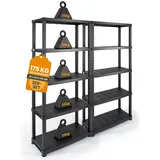 Kreher Kreher® Kunststoffregal „Evo“ mit 5 Böden - Steckregal für Haushalt, Keller & Garage - Standregal, Lagerregal & Aufbewahrungsregal - Schwarz - Schwarz