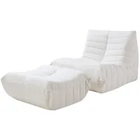 [en.casa] Bodensessel mit Fußhocker Kodsø 75x90x100 cm Mikrofaser Beige