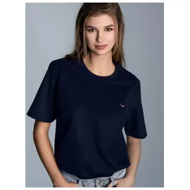 TRIGEMA T-Shirt "TRIGEMA Classic Tee", Damen, Gr. XXL, blau (navy), Single Jersey, 100% Baumwolle, Basic, lang, Rundhals, Shirts T-Shirt