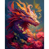 TISHIRON Drachen Malen nach Zahlen Erwachsene, Feuer Drachen Malen nach Zahlen, Malen nach Zahlen de Pinsel und Acrylfarbe, 16X20 Inch Flammen Blumen Malen nach Zahlen Erwachsene Familie